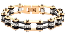 Load image into Gallery viewer, Biker Jewelry Women's Motorcycle Bike Chain Stainless Steel Bracelet Gold and Black SB61