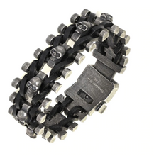 Load image into Gallery viewer, Biker Jewelry's Men's Leather / Stainless Steel Skull Biker Bracelet SB68