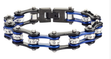 Load image into Gallery viewer, Biker Jewelry Ladies Motorcycle Bike Chain Stainless Steel Bracelet Black & Blue SB74