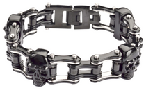 Load image into Gallery viewer, Skull Jewelry Men's Motorcycle Bike Chain Bracelet Stainless Steel Black & Silver Black Skulls SB75