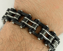 Load image into Gallery viewer, Jewelry Men's Motorcycle Bike Chain Bracelet Stainless Steel Black & Silver SB76