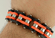 Load image into Gallery viewer, Harley Jewelry Men's Motorcycle Biker Bracelet Stainless Steel Black & Orange SB77