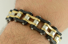 Load image into Gallery viewer, Jewelry Men's Motorcycle Bike Chain Biker Bracelet Stainless Steel Black & Gold SB78