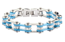 Load image into Gallery viewer, Biker Jewelry Ladies Motorcycle Bike Chain Stainless Steel Bracelet Silver and Turquoise SB80