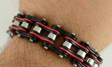 Load image into Gallery viewer, Biker Jewelry Men's Motorcycle Bike Chain Biker Bracelet Stainless Steel Black & Red SB87