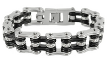 Load image into Gallery viewer, Biker Jewelry Men's Motorcycle Bike Chain Biker Bracelet Stainless Steel Silver & Black SB88
