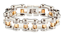 Load image into Gallery viewer, Biker Jewelry Men's Motorcycle Bike Chain Bracelet Stainless Steel Silver & Gold SB89