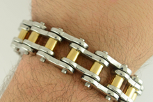 Load image into Gallery viewer, Biker Jewelry Men's Motorcycle Bike Chain Bracelet Stainless Steel Silver & Gold SB89