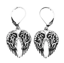 Load image into Gallery viewer, Biker Jewelry Ladies Bling Wings Antiqued Lever Back Stainless-Steel Earrings SE14
