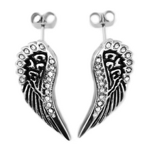 Load image into Gallery viewer, Biker Jewelry Ladies Bling Angel Wing Post Earrings Stainless Steel SE15