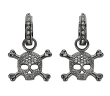 Load image into Gallery viewer, Biker Jewelry Ladies Black Bling Skull & Crossbones Hoop Earrings Stainless Steel SE34