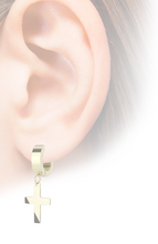 Load image into Gallery viewer, Biker Jewelry Stainless Steel Hinged Hoop Dangling Religious Cross Earrings Gold Tone SE5G