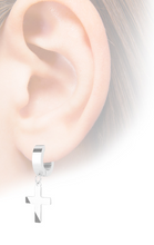Load image into Gallery viewer, Biker Jewelry Stainless Steel Hinged Hoop Dangling Religious Cross Earrings Silver SE5S