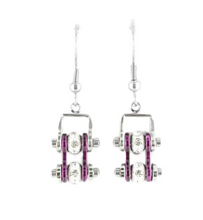 Load image into Gallery viewer, Biker Jewelry Ladies Motorcycle Bike Chain Earrings Stainless Steel Chrome & Candy Purple SE51