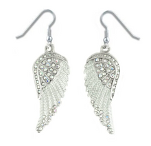 Load image into Gallery viewer, Ladies Large Stainless Angel Wing Earrings with Iridescent / Rainbow Bling Crystals
