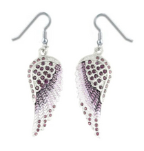 Load image into Gallery viewer, Biker Jewelry Ladies Bling Purple Wings French Wire Earrings Stainless Steel SE68
