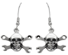 Load image into Gallery viewer, Biker Jewelry Skull & Wrenches French Wire Earrings Stainless Steel SE7