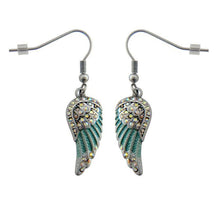 Load image into Gallery viewer, Biker Jewelry Ladies Bling Turquoise Wings French Wire Earrings Stainless Steel SE84