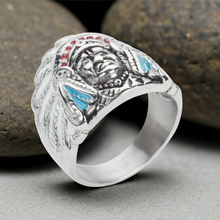 Load image into Gallery viewer, Biker Jewelry Unisex Indian Head Ring Stainless Steel Enamel Edition SR127