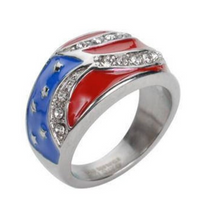 Load image into Gallery viewer, "USA" American Flag Bling Ring Lady Biker Stainless Steel Ring SR4