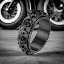 Load image into Gallery viewer, Black Skulls & Crosses Spinner Ring Unisex SR60