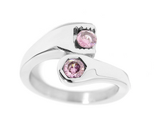 Load image into Gallery viewer, Ladies Wrench Ring October Pink CZs Stainless Steel  SR79