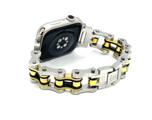 Load image into Gallery viewer, Motorcycle Bike Chain Watch Band Tri Color Silver, Gold & Black Bracelet W8