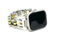 Load image into Gallery viewer, Motorcycle Bike Chain Watch Band Tri Color Silver, Gold & Black Bracelet W8