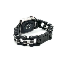 Load image into Gallery viewer, Men's Bike Chain Watch Band Fits Apple Black and Silver Stainless Steel Watch Band W9