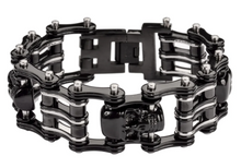 Load image into Gallery viewer, Heavy Metal Jewelry Men's Primary Motorcycle Bike Chain Skull Bracelet Black/Silver  Stainless Steel