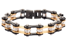 Load image into Gallery viewer, Biker Jewelry Ladies Motorcycle Bike Chain Stainless Steel Bracelet Black & Gold SB27
