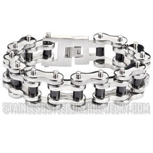 Load image into Gallery viewer, Heavy Metal Jewelry Black Rollers Thick Link Men's 1 inch Wide Bike Chain Bracelet Stainless Steel SB1179