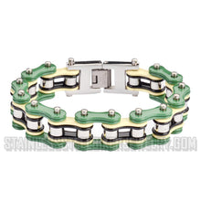 Load image into Gallery viewer, Heavy Metal Jewelry Men's Motorcycle Bike Chain Bracelet Stainless Steel Green/Cream/Black Double Link