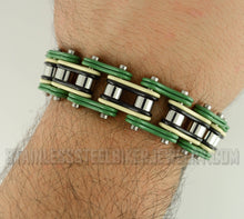 Load image into Gallery viewer, Heavy Metal Jewelry Men's Motorcycle Bike Chain Bracelet Stainless Steel Green/Cream/Black Double Link