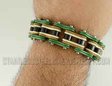 Load image into Gallery viewer, Heavy Metal Jewelry Men's Motorcycle Bike Chain Biker Bracelet Stainless Steel Multi-Color/Leather