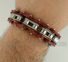 Load image into Gallery viewer, Heavy Metal Jewelry Men's Motorcycle Bike Chain Bracelet Stainless Steel Multi-Color/ Leather Double Link