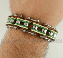 Load image into Gallery viewer, Heavy Metal Jewelry Men's Motorcycle Bike Chain Biker Bracelet Stainless Steel Multi-Color/Leather Double Link