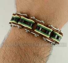 Load image into Gallery viewer, Heavy Metal Jewelry Men's Motorcycle Bike Chain Biker Bracelet Stainless Steel Multi-Color/Leather