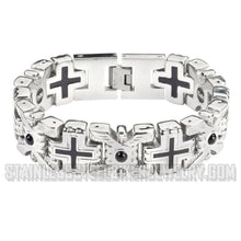 Load image into Gallery viewer, Heavy Metal Jewelry Men's X Cross Red Stone Biker Bracelet Stainless Steel