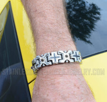 Load image into Gallery viewer, Heavy Metal Jewelry Men's X Cross Red Stone Biker Bracelet Stainless Steel