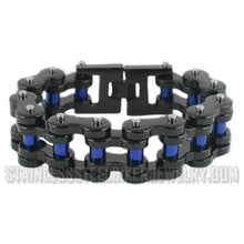 Load image into Gallery viewer, Heavy Metal Jewelry Men's Motorcycle Bike Chain Bracelet Black and Blue Stainless Steel Police Edition SB1816