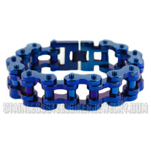 Load image into Gallery viewer, Heavy Metal Jewelry Men's Motorcycle Bike Chain Bracelet  Electric Blue  Stainless Steel