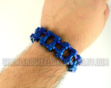 Load image into Gallery viewer, Heavy Metal Jewelry Men's Motorcycle Bike Chain Bracelet  Electric Blue  Stainless Steel