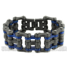 Load image into Gallery viewer, Heavy Metal Jewelry Men's Primary Motorcycle Bike Chain Bracelet Distressed Antique Finish  Candy Blue Links  Stainless Steel  Police Edition