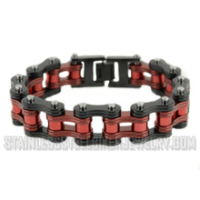 Load image into Gallery viewer, Heavy Metal Jewelry Men's Motorcycle Bike Chain Bracelet Stainless Steel Black/Antique Red