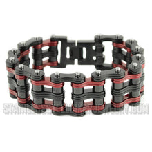 Load image into Gallery viewer, Men's Primary Motorcycle Bike Chain Bracelet Black & Red Stainless Steel SB230
