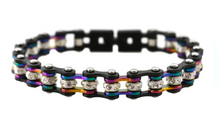 Load image into Gallery viewer, Women's Stainless Steel Gunmetal & Multi Colors Bling Mini Motorcycle Biker Tennis Bracelet SB189