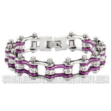 Load image into Gallery viewer, Heavy Metal Jewelry Ladies Motorcycle Bike Chain Stainless Steel Bracelet Silver/Electric Purple SB1903