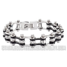 Load image into Gallery viewer, Heavy Metal Jewelry Ladies Motorcycle Bike Chain Stainless Steel Bracelet Silver/Black SB1916