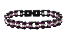 Load image into Gallery viewer, Heavy Metal Jewelry Ladies Motorcycle Mini Bike Chain Bracelet Stainless Steel Gunmetal/Purple SB193